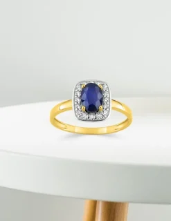 Bague or jaune 375‰, saphir et oxyde de zirconium SO OR