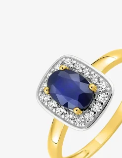 Bague or jaune 375‰, saphir et oxyde de zirconium SO OR