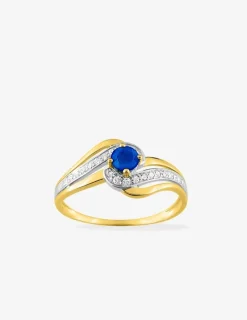Bague or jaune 375‰, saphir et oxyde de zirconium SO OR