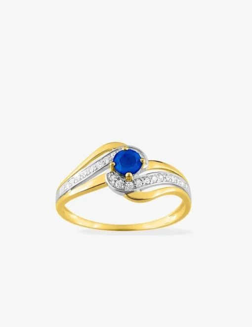 Bague or jaune 375‰, saphir et oxyde de zirconium SO OR