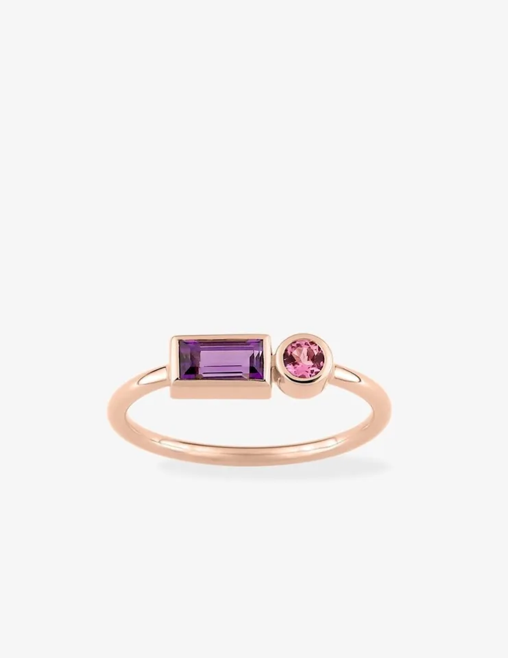 Bague or rose 750 ‰ améthyste et tourmaline rose SO OR