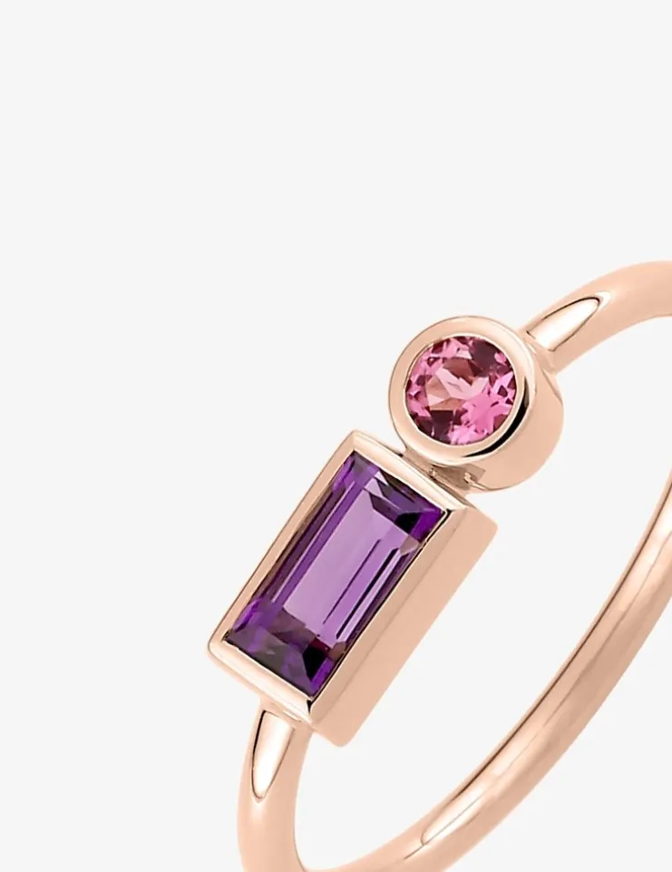 Bague or rose 750 ‰ améthyste et tourmaline rose SO OR
