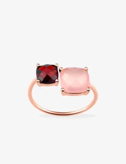 Bague or rose 750 ‰ grenat et calcédoine SO OR
