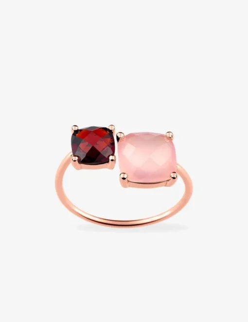 Bague or rose 750 ‰ grenat et calcédoine SO OR