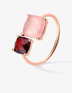 Bague or rose 750 ‰ grenat et calcédoine SO OR