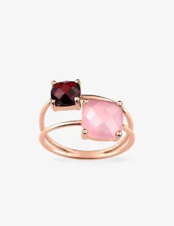 Bague or rose 750 ‰ grenat et calcédoine rose SO OR