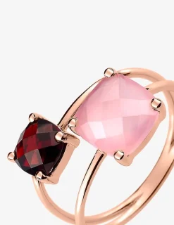 Bague or rose 750 ‰ grenat et calcédoine rose SO OR