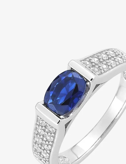 Bague oxyde de zirconium bleu et pavage oxydes blancs argent 925‰ rhodié SO OR