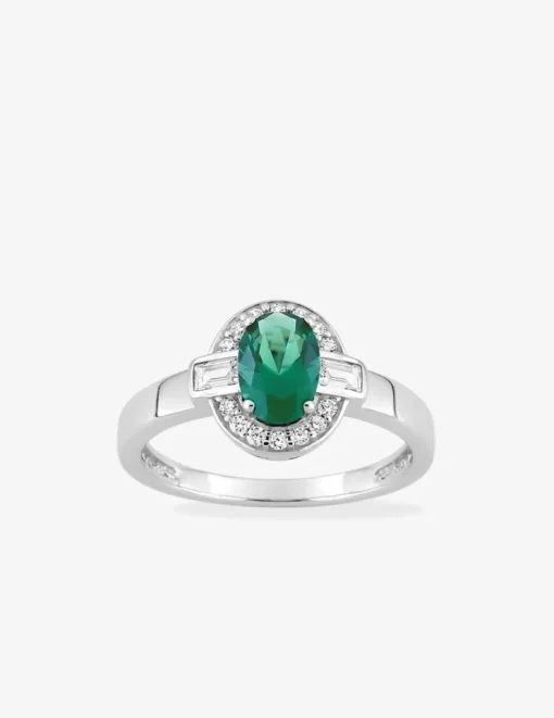 Bague oxyde de zirconium vert accompagné argent 925‰ rhodié SO OR
