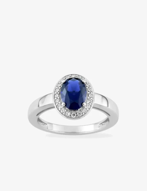 Bague oxyde de zirconium bleu ovale accompagné argent 925‰ rhodié SO OR