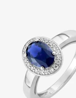 Bague oxyde de zirconium bleu ovale accompagné argent 925‰ rhodié SO OR