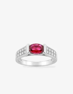 Bague oxyde de zirconium rouge et pavage oxydes blancs argent 925‰ rhodié SO OR