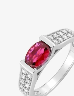 Bague oxyde de zirconium rouge et pavage oxydes blancs argent 925‰ rhodié SO OR