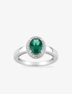 Bague oxyde de zirconium vert ovale accompagné argent 925‰ rhodié SO OR