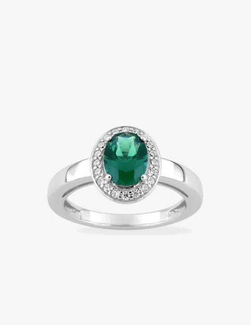 Bague oxyde de zirconium vert ovale accompagné argent 925‰ rhodié SO OR