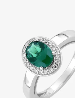 Bague oxyde de zirconium vert ovale accompagné argent 925‰ rhodié SO OR