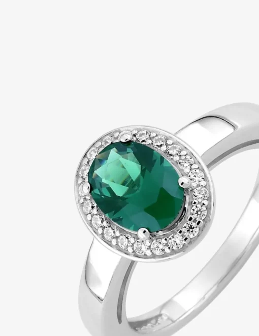 Bague oxyde de zirconium vert ovale accompagné argent 925‰ rhodié SO OR