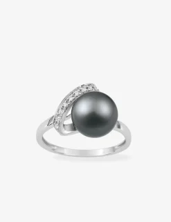 Bague perle de culture Tahiti et diamant en or blanc 750‰ SO OR
