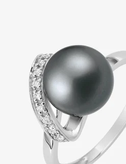 Bague perle de culture Tahiti et diamant en or blanc 750‰ SO OR
