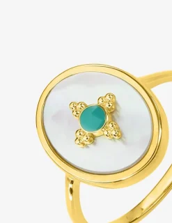 Bague plaqué or, ovale nacre et laque bleue SO OR