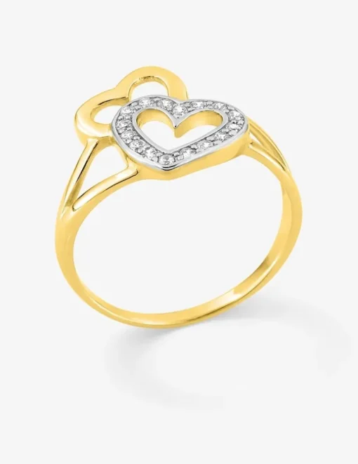 Bague plaqué or oxyde blanc double cœur SO OR