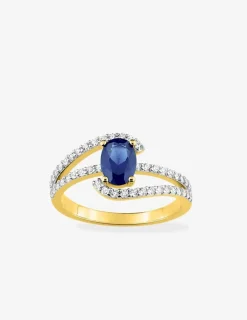 Bague plaqué or oxyde de zirconium bleu et rhodium SO OR