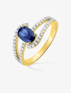 Bague plaqué or oxyde de zirconium bleu et rhodium SO OR