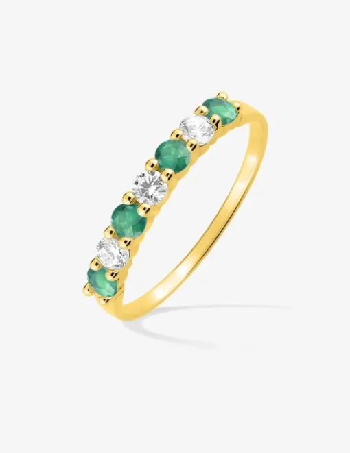 Bague plaquée or et oxydes de zirconium verts et blancs SO OR