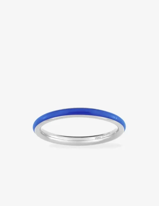Bague Promesse Or blanc 375‰ et laque bleue SO OR