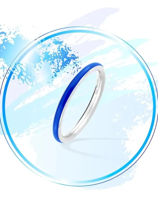 Bague Promesse Or blanc 375‰ et laque bleue SO OR