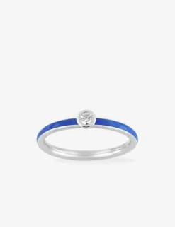 Bague Promesse Or blanc 375‰, laque bleue et oxyde de zirconium SO OR