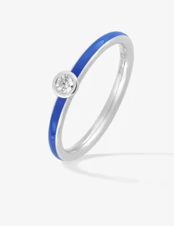 Bague Promesse Or blanc 375‰, laque bleue et oxyde de zirconium SO OR