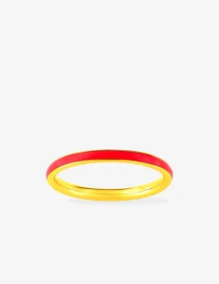 Bague Promesse Or jaune 375‰ et laque corail SO OR