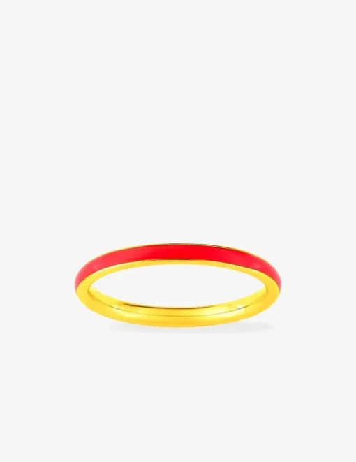 Bague Promesse Or jaune 375‰ et laque corail SO OR
