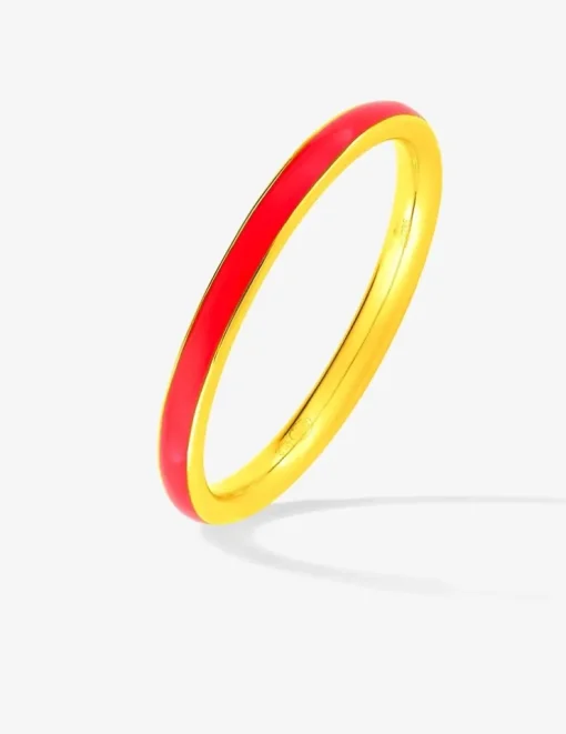 Bague Promesse Or jaune 375‰ et laque corail SO OR