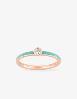 Bague Promesse Or rose 375‰, laque verte aqua et oxyde de zirconium SO OR