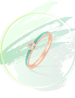 Bague Promesse Or rose 375‰, laque verte aqua et oxyde de zirconium SO OR