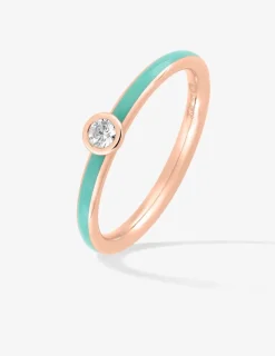 Bague Promesse Or rose 375‰, laque verte aqua et oxyde de zirconium SO OR