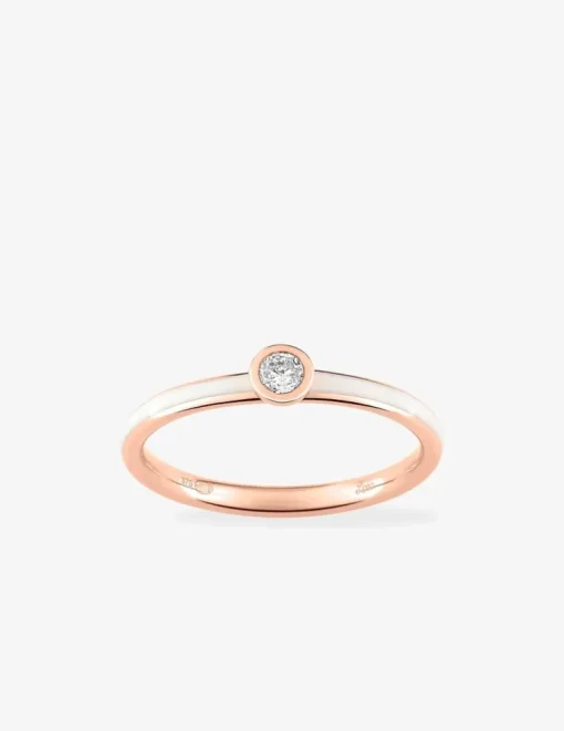 Bague Promesse Or rose 375‰, laque ivoire et oxyde de zirconium SO OR