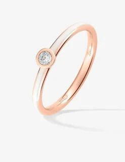 Bague Promesse Or rose 375‰, laque ivoire et oxyde de zirconium SO OR
