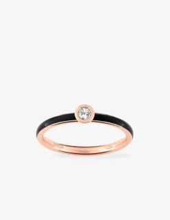 Bague Promesse Or rose 375‰, laque noir de Jais et oxyde de zirconium SO OR