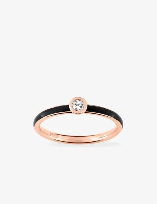 Bague Promesse Or rose 375‰, laque noir de Jais et oxyde de zirconium SO OR