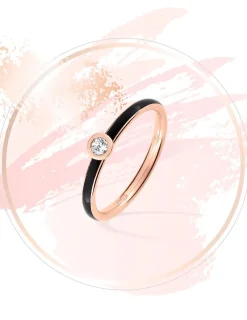 Bague Promesse Or rose 375‰, laque noir de Jais et oxyde de zirconium SO OR