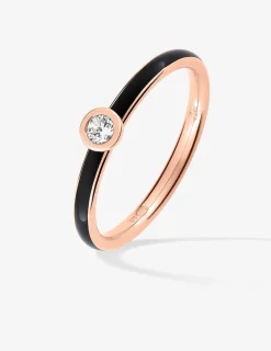 Bague Promesse Or rose 375‰, laque noir de Jais et oxyde de zirconium SO OR
