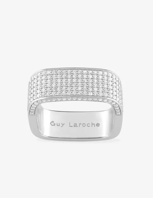 Bague rectangulaire en argent 925 ‰ rhodié et oxydes de zirconium SO OR