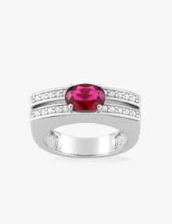 Bague rectangulaire oxyde de zirconium rouge accompagné argent 925‰ rhodié SO OR