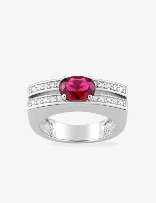 Bague rectangulaire oxyde de zirconium rouge accompagné argent 925‰ rhodié SO OR