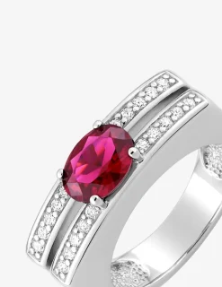 Bague rectangulaire oxyde de zirconium rouge accompagné argent 925‰ rhodié SO OR