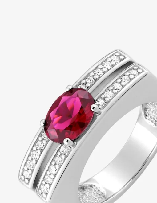 Bague rectangulaire oxyde de zirconium rouge accompagné argent 925‰ rhodié SO OR