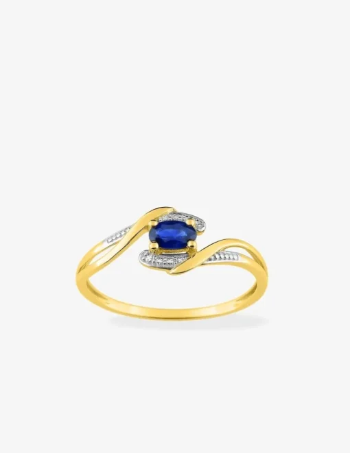 Bague saphir horizontal en or 375‰ et rhodium SO OR